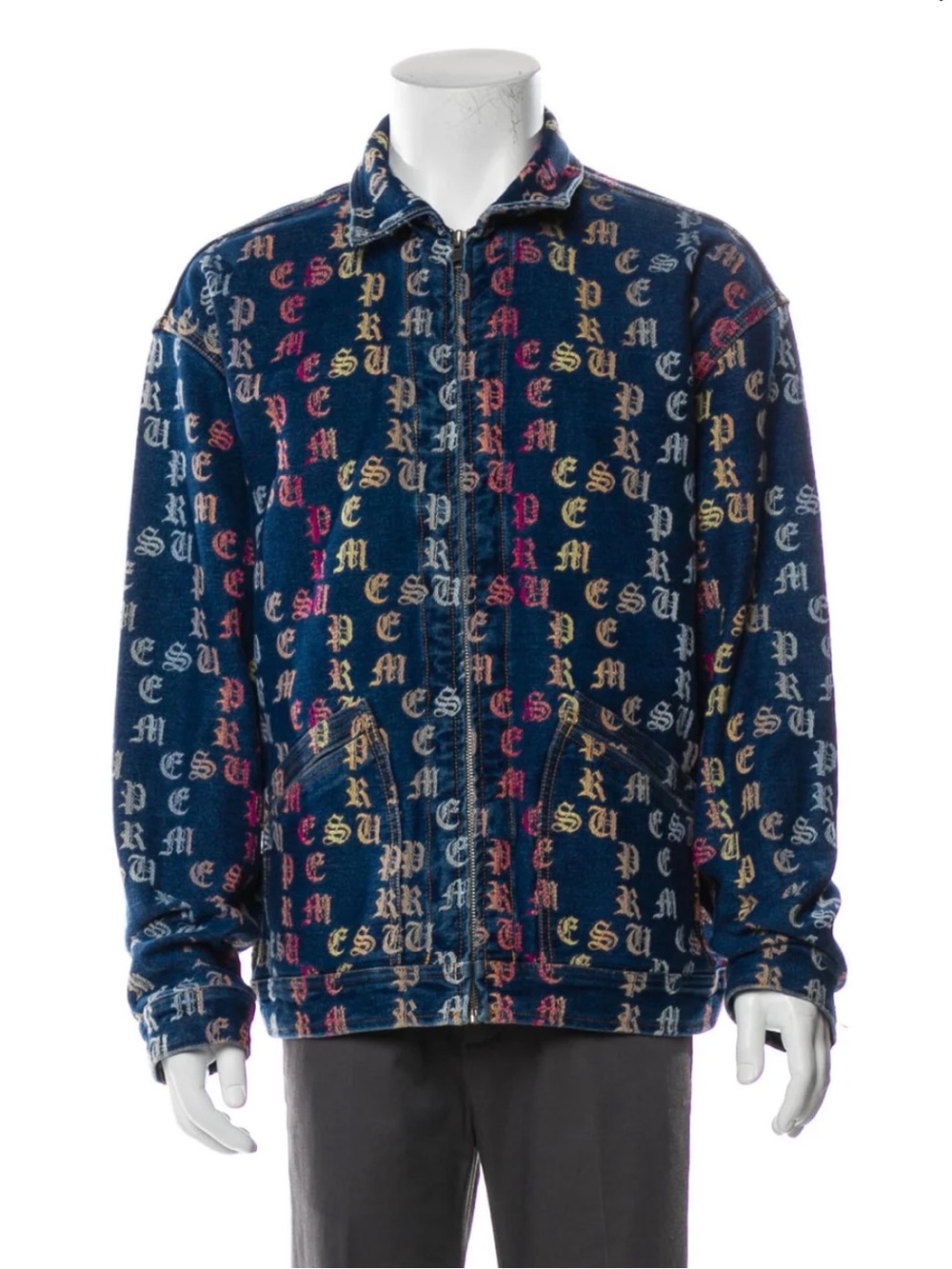 Supreme SS2022 Gradient Jacquard Blue Denim Work Zip Up Jacket Size Small - Picture 2 of 9